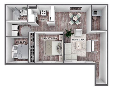 Floor plan for 2 beds, 1 bath, 723 sqft